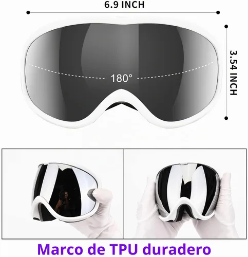 Vista 3 de Supertrip Gafas de esquí de nieve antivaho 100% protección UV gafas de esquí snowboard 1 marco blanco/lente plateado