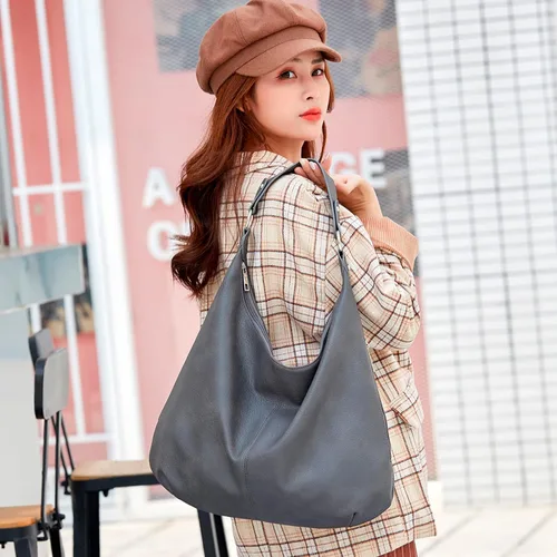 Vista 8 de Bolso Hobo para mujer, de piel sintética, suave, holgado, con cremallera