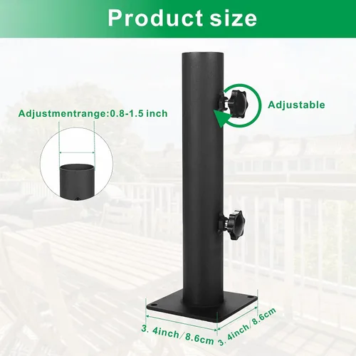 Vista 2 de Base de sombrilla para patio, base de acero resistente para exteriores, abrazadera de montaje universal para terrazas, patios, muelles, pontones