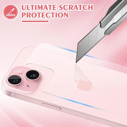 Vista 2 de Paquete de 3 protectores de pantalla para iPhone 15 Plus, iPhone 15 Plus, protector de pantalla frontal y trasera, protector de cámara antihuellas