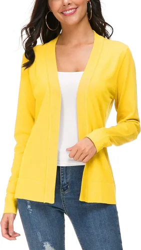Vista 16 de Urban CoCo Chaqueta de punto de manga larga con frente abierto para mujer Negro