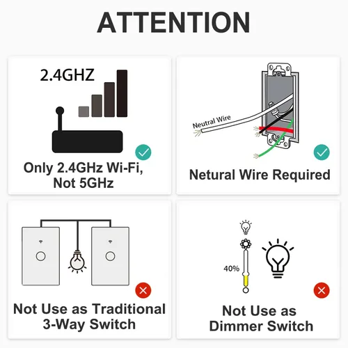 Vista 3 de Interruptor de luz táctil inteligente WiFi, 2 cuadrillas, estándar de EE. UU., panel de vidrio templado, función de temporizador, un solo polo