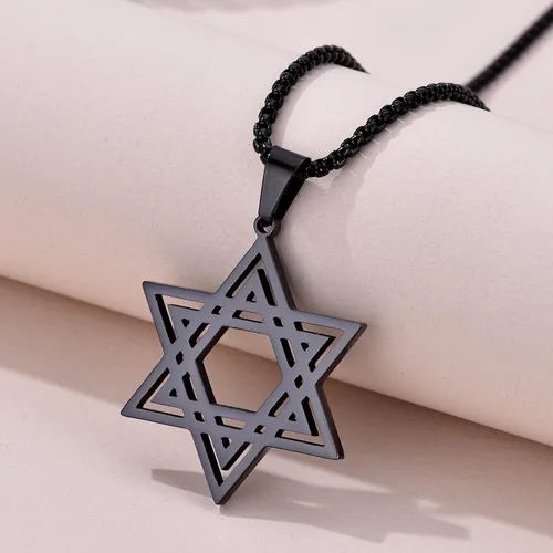 Vista 3 de vicima Collar con colgante de estrella de David para hombre de acero inoxidable con colgante hexagonal judío para hombre