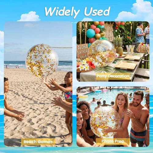 Vista 8 de AMOR PRESENT Bola de playa, bolas inflables de 16 pulgadas con purpurina para fiesta en la playa