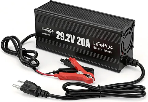 Vista 9 de Cargador de batería LiFePO4 de 14.6V 10A para baterías de fosfato de hierro y litio de 12 V, carga rápida, alta eficiencia, indicador LED, diseño