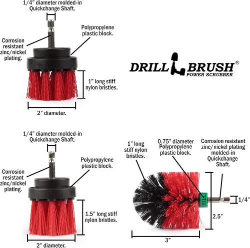 Vista 5 de Suministros de limpieza de piedras tumbales Drillbrush - Cepillo de poder para exteriores - Herramienta de limpieza de fuentes - Herramienta de Rojo