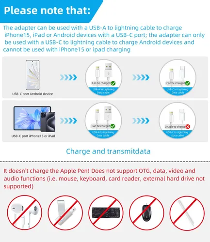 Vista 2 de Paquete de 3 adaptadores USB C macho a Lightning hembra, compatibles con iPhone 12, 11 Pro Max, iPad Air, Samsung Galaxy Note S20, S21, duradero
