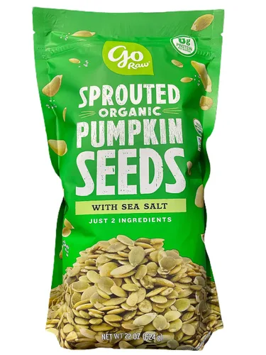 Vista 5 de Go Raw, Semillas de calabaza germinadas con sal marina, orgánicas, 4 onzas