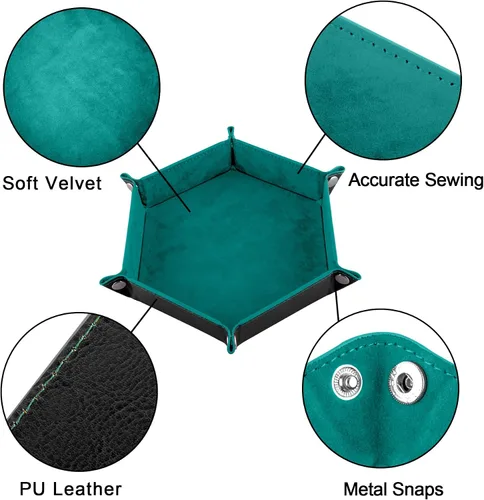 Vista 3 de SIQUK 4 bandejas de dados portátiles hexagonales, de piel sintética, para juegos de dados como RPG, DND y otros juegos de mesa