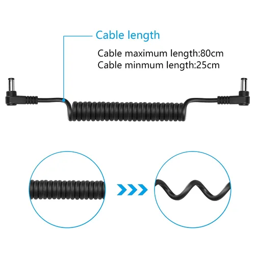 Vista 6 de GINTOOYUN DC 5.5MM x 2.1MM 90 grados macho a macho cable DC5521 adaptador de corriente en espiral de ángulo recto cable de extensión para cámara