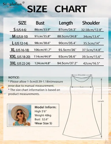 Vista 90 de SimpleFun - Vestidos de verano para mujer, camiseta floral, vestido de playa de estilo bohemio, informal, con bolsillos y sin mangas