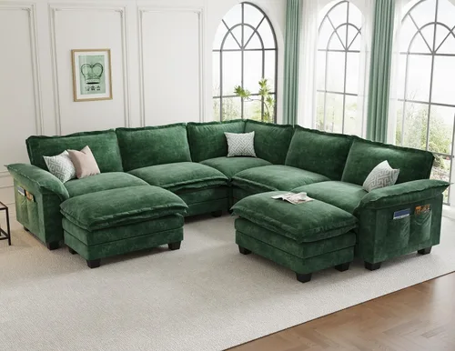 Vista 42 de KKL Sofá Seccional Modular de 89 Pulgadas, Sofá de Amor de 2 Asientos Sofá Nube con Asiento Profundo, Sofás Seccionales de Chenilla para Sala