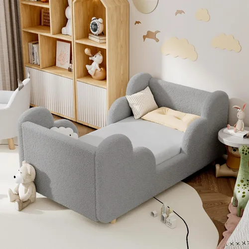 Vista 18 de Cama Montessori tapizada con rieles extraíbles Azul bebé