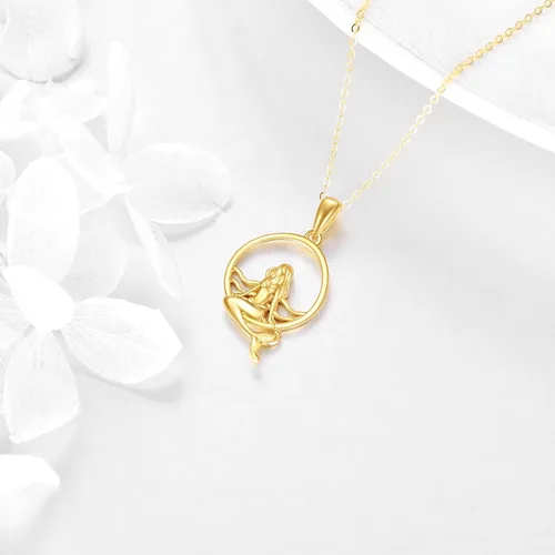 Vista 2 de KECHO Collar de sirena de oro macizo de 14 quilates, joyería con colgante de océano para niñas, mujeres, hija, Oro, No es una piedra preciosa