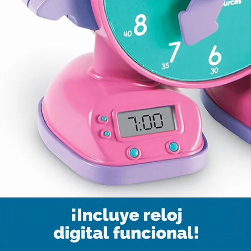 Vista 3 de Learning Resources Tock The Learning Clock Pink - Reloj digital para el aula, aprender la hora, temporizador para niños, elementos esenciales