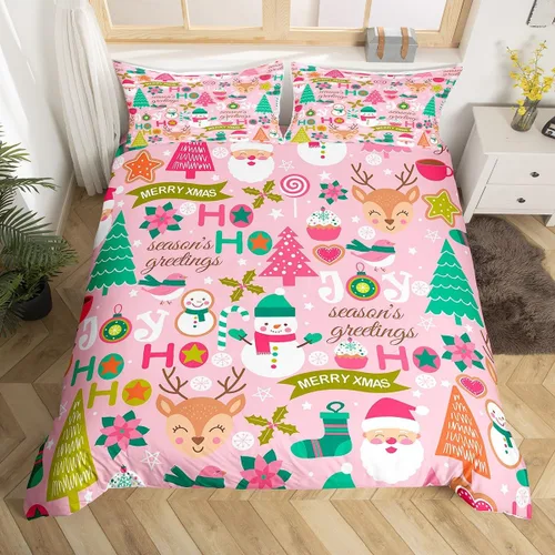 Vista 53 de Feelyou Juego de ropa de cama de Navidad gris para niños, tamaño individual, funda de edredón enana de Navidad para niños, niñas, adolescentes