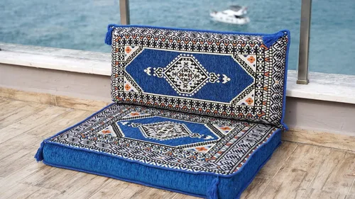 Vista 5 de Cojín de suelo turco individual – Juego de asientos tradicionales árabes Jalsa – Sofá oriental para sala de estar con almohadas de respaldo