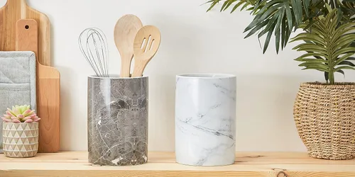 Vista 6 de DII Soporte de cerámica para utensilios de cocina, patrón de mármol negro