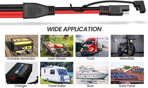 Vista 6 de Cable de conector automotriz de alimentación SAE CC de 10 AWG, divisor en Y, cable de extensión SAE 1 a 2, apto para conexión y transferencia