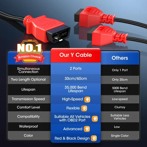 Vista 3 de Autel Divisor OBD2 original de 16 pines OBD II, 1 adaptador de cable de extensión macho a 2 hembras, cable de extensión OBDII (1 pie/11.8 in)
