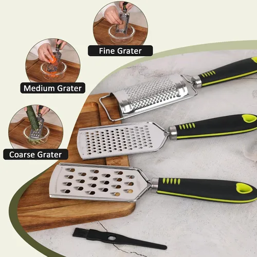 Vista 4 de Juego de rallador de queso de mano para cocina Mini rallador de queso de acero inoxidable con mango Zester de limón con cepillo de limpieza