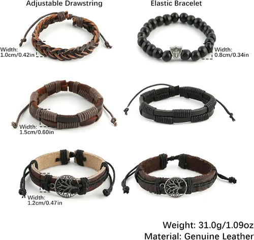 Vista 6 de HZMAN Pulseras de cuero genuino del árbol de la vida para hombres y mujeres (Classic Set)