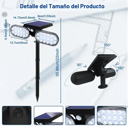 Vista 9 de Luces solares de movimiento al aire libre, reflector solar, modo de sensor de movimiento, luces de seguridad del atardecer al amanecer, focos