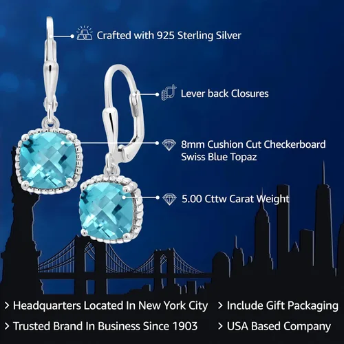 Vista 99 de Gem Stone King Aretes colgantes de plata de ley 925 de 0.315 pulgadas para mujer