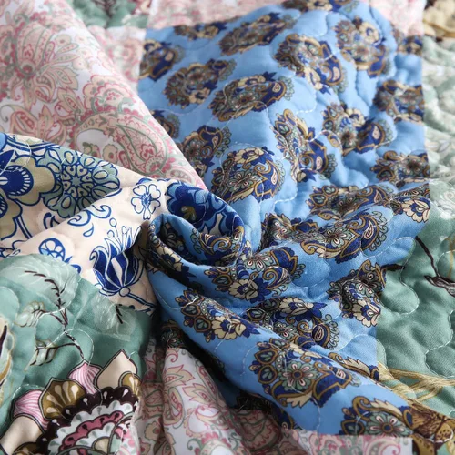 Vista 9 de MarCielo Juego de colcha acolchada de 3 piezas, colcha estampada, juego de ropa de cama, manta, colcha ligera (flor azul, Queen) (B026_Q)