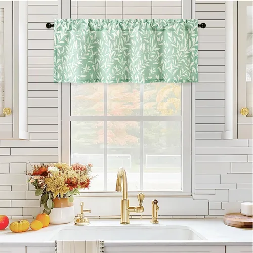 Vista 17 de VOGOL Cortinas de cenefa de jacquard dorado con diseño de flores de lujo para dormitorio, sala de estar, comedor, 52 x 14 pulgadas, 1 panel, negro