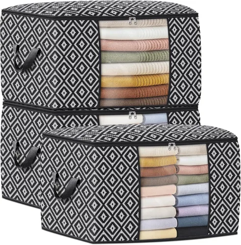 Vista 14 de StorageTastic Direct 100L, paquete de 2 contenedores de almacenamiento, contenedores grandes de almacenamiento de ropa, bolsas plegables de Negro