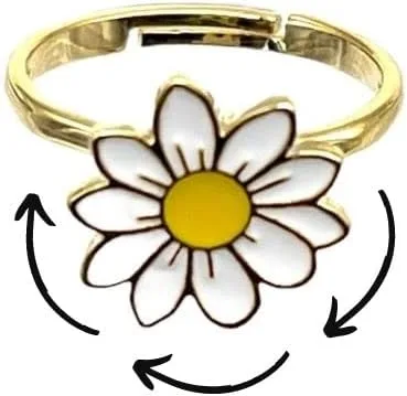 Vista 2 de Mavi Bandz Anillo de ansiedad ajustable chapado en oro de 14 quilates con diseño de margarita, Oro