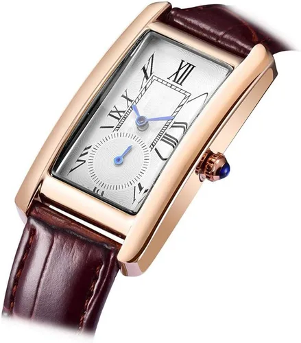Vista 9 de carlien Reloj de cuarzo para mujer, elegante, rectángulo, vestido con correa de cuero y corona de cristal azul