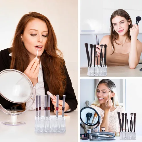 Vista 4 de Organizador de delineador de labios acrílico y organizador de delineadores de ojos, 24 lápices cosméticos estándar, estuche de exhibición