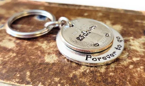 Vista 6 de 25 Down and Forever To Go, 25th Anniversary Year Penny Key Chain, 25th Wedding Anniversary, Personalized Options