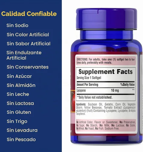 Vista 6 de Puritan's Pride Licopeno Premium 10mg, 100 cápsulas blandas de liberación