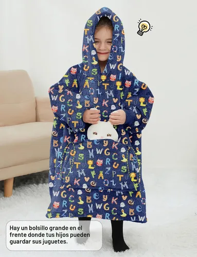 Vista 5 de Manta con Capucha Usable NOUKOW Manta Sherpa de Gran Tamaño Sudadera de Franela con Bolsillo Grande Alphabet
