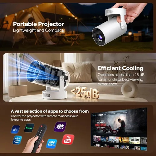 Vista 16 de Mini proyector con WiFi y Bluetooth, aplicaciones integradas, Keystone automático, rotación de 180°, soporte de 1080P/4K, proyector portátil Blanco