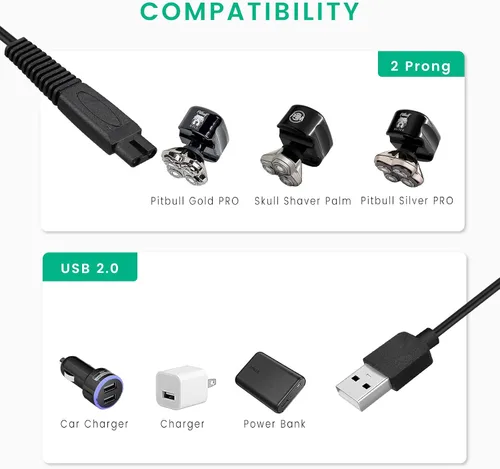 Vista 2 de Cable de carga para afeitadora de calavera Pitbull Gold Pro, maquinilla de afeitar eléctrica Platinum Para Palm, cable USB de repuesto, paquete