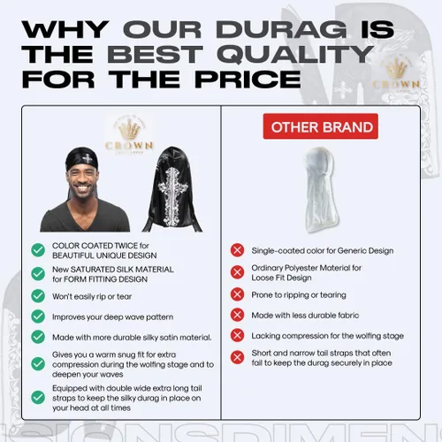 Vista 80 de Art Silky Durag con colas largas y anchas, durags de tela de seda suave satinada para mayor comodidad y compresión