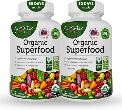 Vista 8 de Organic Superfood Greens - Complejo de frutas y verduras - Suplemento dietético con 14 verduras y 14 frutas y verduras con alfalfa rica