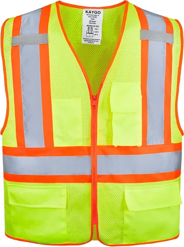 Vista 10 de KAYGO Chaleco de seguridad reflectante de alta visibilidad con bolsillos Poliéster transpirable ligero, de dos tonos, para construcción, almacén