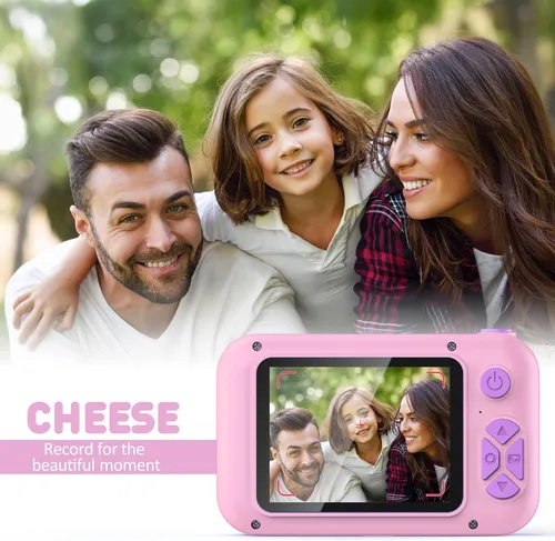 Vista 7 de Cámara para niños con lente giratoria de 180° para selfie y video, cámaras de video digitales HD para niños pequeños con tarjeta SD de 32 GB, ideal