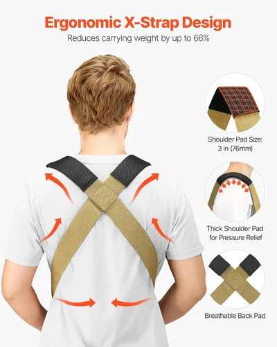 Vista 3 de VEVOR - Correas de mudanza, sistema de elevación para 2 personas con 2 correas de arnés, 2 de carga y 1 manual, correas ajustables para elevar