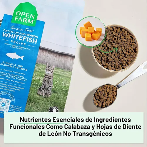 Vista 4 de Open Farm, Alimento seco para gatos sin granos, croquetas altas