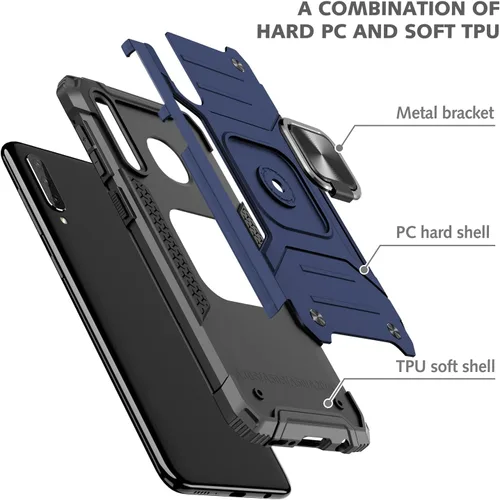 Vista 7 de Dionsibei Funda para Samsung Galaxy A50 A50S A30S grado militar con función atril incorporada con soporte de armadura, resistente a prueba de Azul