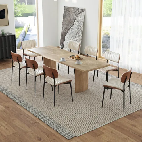 Vista 18 de HENGJIANYI Bentwood - Juego de 2 sillas de comedor modernas de piel sintética con patas de metal, sillas de cocina tapizadas de mediados de siglo