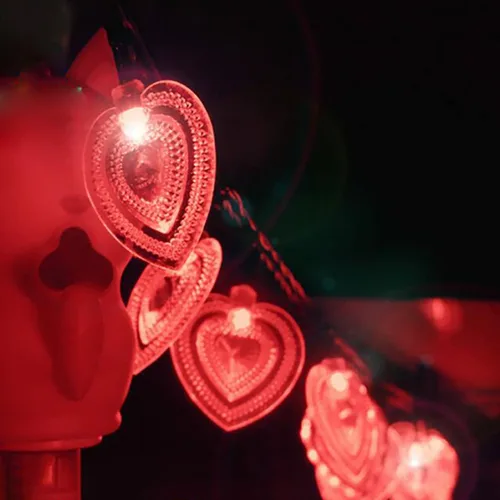 Vista 4 de Luces solares de corazón para exteriores, impermeables, de 16.4 pies, 20 luces LED, corazón de amor, día de San Valentín, 8 modos de iluminación