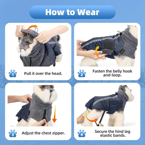 Vista 5 de SlowTon - Abrigo de invierno para perro, cálida chaqueta para perritos para exteriores con forro polar y bufanda de cuello de tortuga, chaleco
