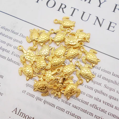 Vista 3 de 100 piezas de aleación de metal mini tortuga marina pulsera encanto tortuga oro pendiente colgante collar colgante DIY joyería fabricación arte